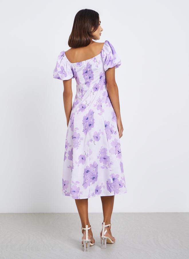 ستايلي فستان ميدي بحافة واسعة وطبعة زهور - Image 5